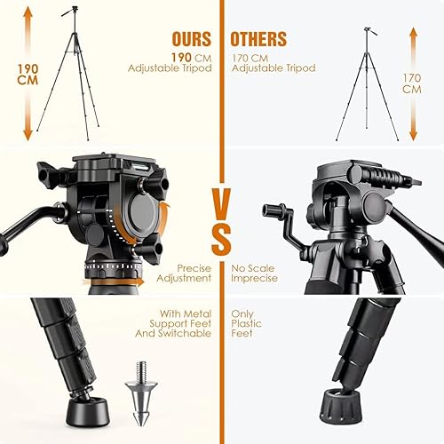 Miniatura 3 de Smvchen Trípode de cámara de 748 pulgadas con clip de teléfono para cabeza fluida 2 placas de liberación rápida 3 pies de metal para cámara DSLR