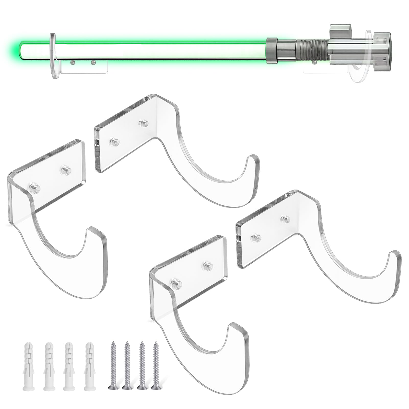 Trinenox Transparent Lightsaber Wall Mount Holder - 5Mm Acrylic Sword Wall Bracket, Horizontal Light Saber Display (2 Sets)