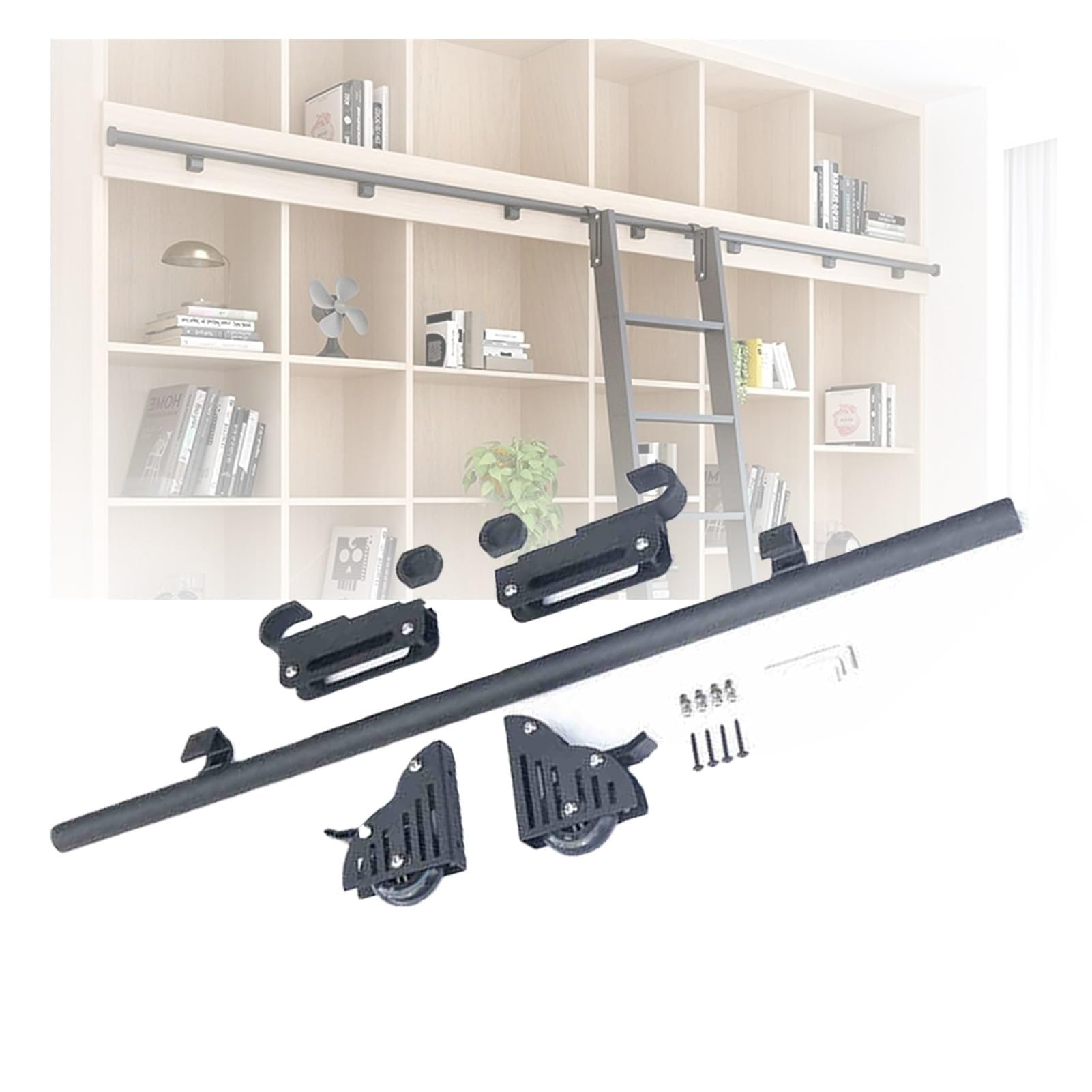 Kit de herrajes para escalera deslizante de biblioteca con riel de tubo redondo metálico