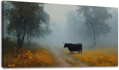 Miniatura 25 de 20"x 40" Fall Canvas Wall Art Highland Cow Vintage Vintage Landscape Autumn Rustic Framed Pictures Painting Print Large Wall Art for Living Room