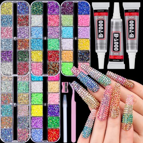 20000Pcs 2mm Shiny Colorful Nail Art Rhinestones Kit with 3Pcs Glue