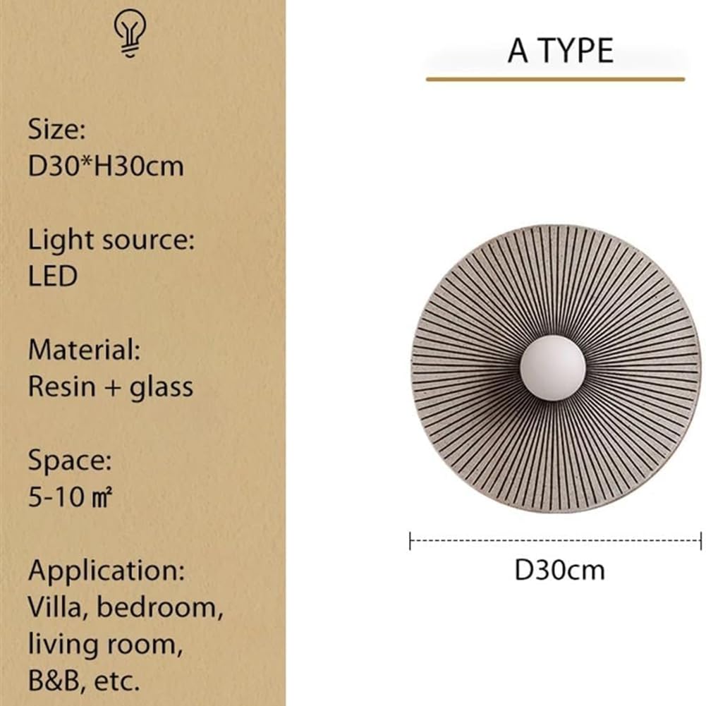 LED Runde Wandleuchte Vintage Art Déco Wandlampe Innen Kugel Glaslampenschirm Wohnzimmerlampe Kunstharz Moderne Deko Wandbeleuchtung 30CM für Wohnzimmer, Flur, Spiegel, Schlafzimmer