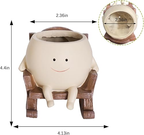 Miniatura 4 de UMESONG Smily Face Macetero de resina con cabeza de flor para plantas de interior y exterior, única mecedora para suculentas, idea de regalo para
