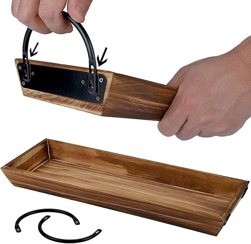 Miniatura 6 de Bandeja de madera de pino portavelas con asas de metal negro centro de mesa rectangular para mesa de comedor rústica accesorios de decoración del