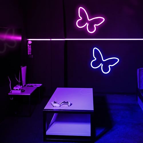 Miniatura 9 de Letrero de neón de mariposa para dormitorio, 1 paquete de luz LED de neón de mariposa azul USB  decoración de pared para fiestas, cumpleaños, bodas,