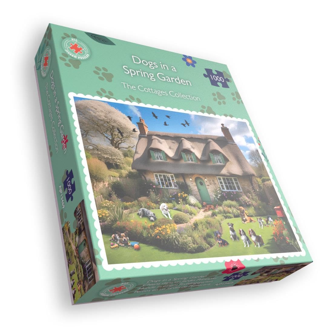 Spring Garden Dogs Jigsaw Puzzle 1000 Piece, Charming Country Cottage with Flowers & Dogs - Image 2