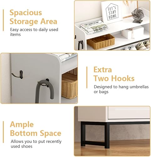 Miniatura 6 de Zapatero con 2 cajones abatibles, organizador de almacenamiento oculto independiente para entrada, zapatero estrecho y delgado con almacenamiento
