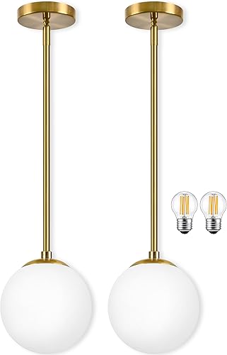 Miniatura 13 de Lámpara Colgante de Globo de 6" Dorada Lámpara Colgante de Mediados de Siglo Luces Colgantes de Globo para Isla de Cocina Acabado en Latón Cepillado