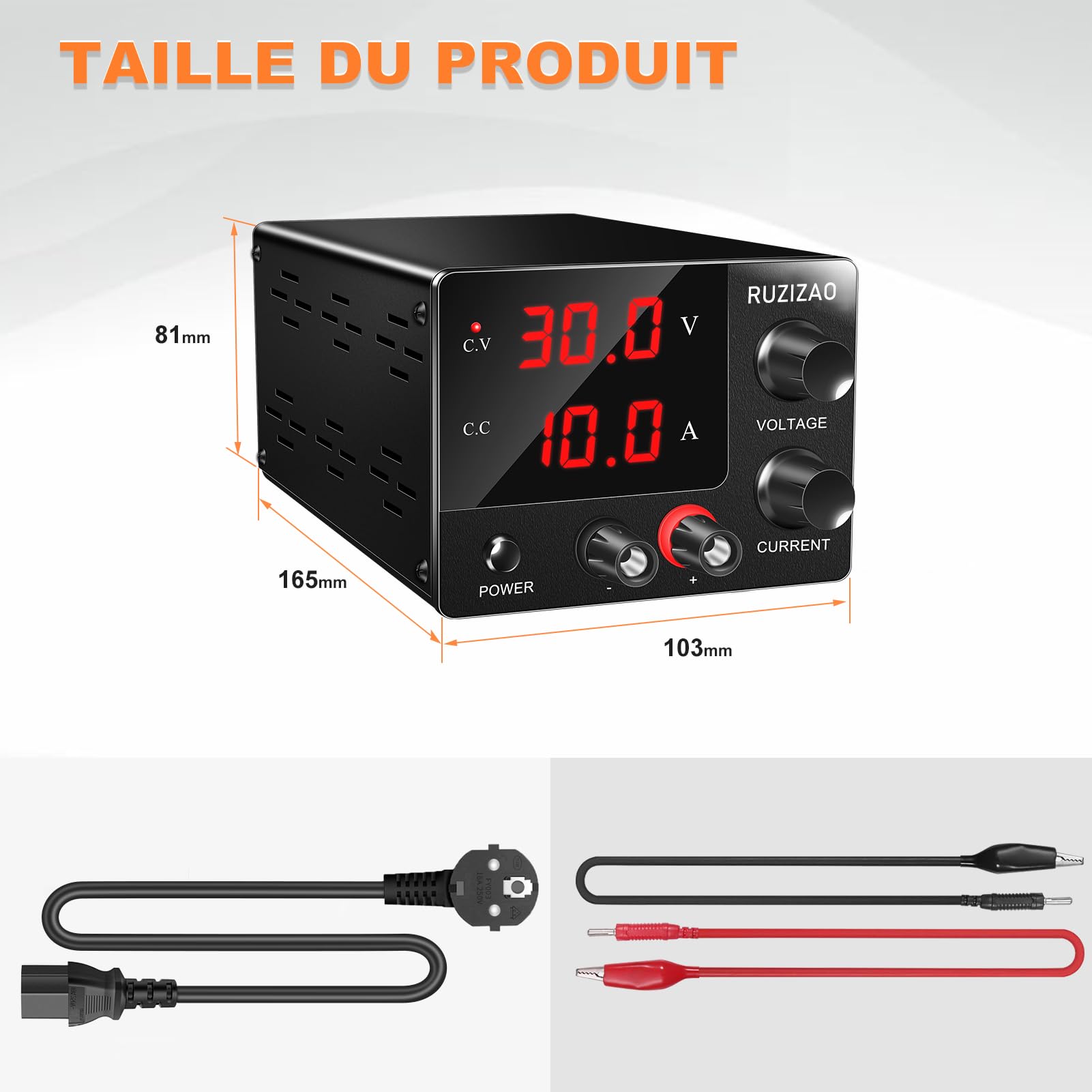 Alimentation de Laboratoire 30V 10A, Puissance Maximale 150W 30V5A/15V10A Stabilisée Réglable à Courant Continu Avec Réglage du Encodeur et Affichage LED à 3 Chiffres