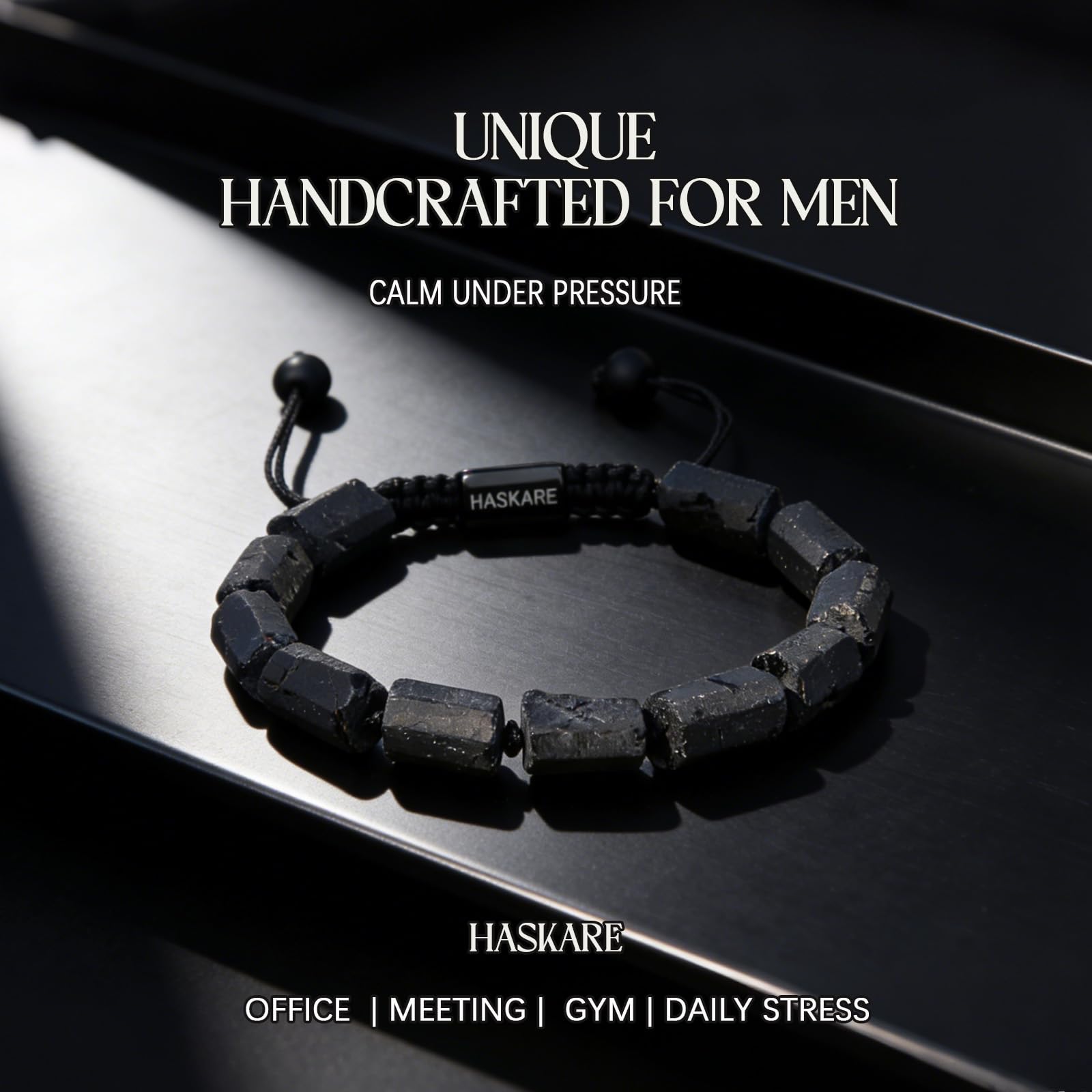 HASKARE Natürlich Stein Armband Edelstein Herren Armband Turmalin, Männer Schwarze Turmalin Armband Heilsteinen Energiearmbänder Schmuck Geschenk für Vater Ihn