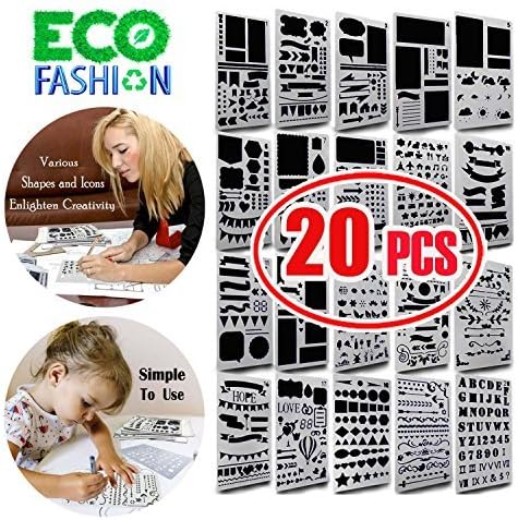 Bullet Journal Supplies,Bullet Journal Stencil Set,Journal Planner Stencils for A5 Sized Bullet Journaling,Plastic Drawing Painting Children Stencils for Kids Adults of All Ages,Bujo 4x7 Inch 20 Pcs