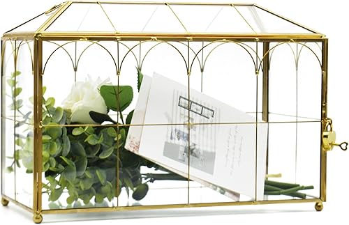 Caja de tarjeta de cristal de oro rosa, caja de regalo con ranura y cerradura para recepción de boda, ceremonia de fiesta, tarjetero de fiesta de