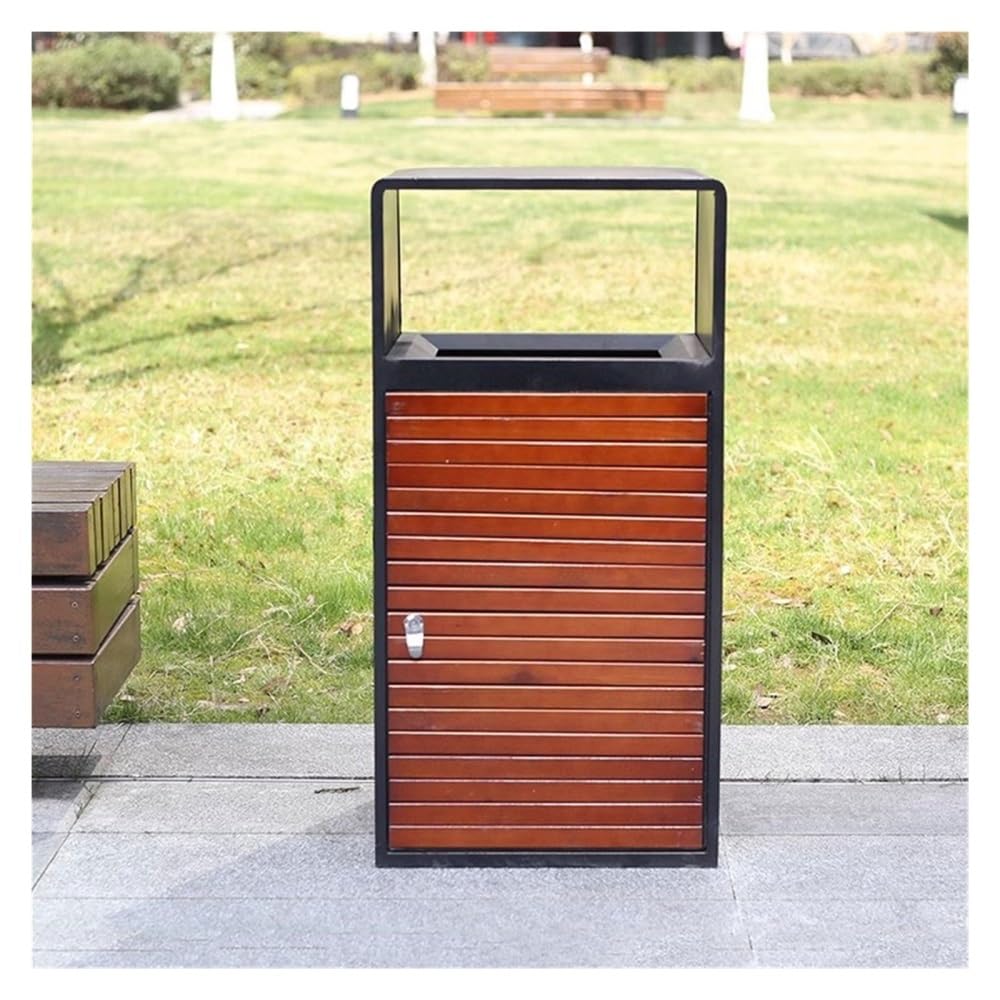 Outdoor Trash Can, Public Area Imitation Wood Garbage Can Outdoor Scenic Spot Metal Waste Bin