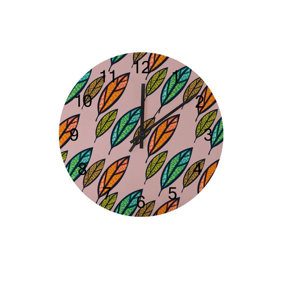 Horloge silencieuse en bois CHEHONG 30,5 cm à pile motif de feuilles