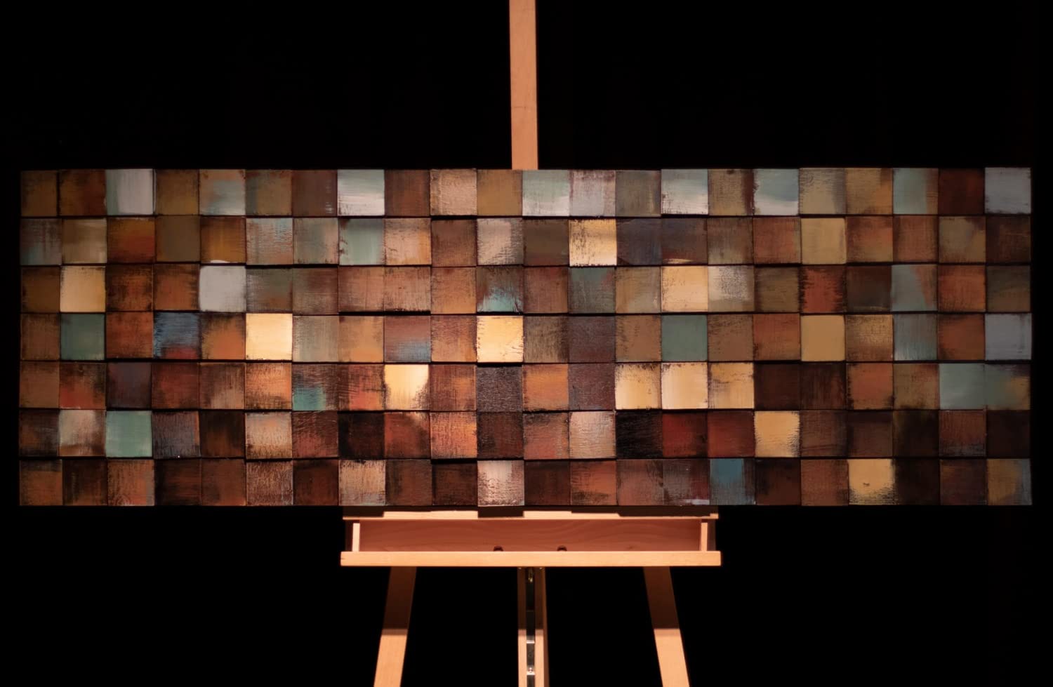 KunstLoft Wanddeko Holz rustikal | 100% HANDGEFERTIGT | 144x44x7cm | Holzbild 'More is more' | Abstrakt | Braun Grün | Wandbild Holz