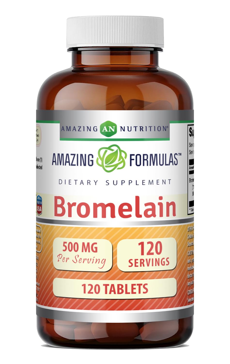 Amazing Formulas Bromelain 500 Mg (300 GDU) | Tablets Supplement | Non-GMO | Gluten-Free | Made in USA (1 Pack | 120 Count) Unflavored 120 Count (Pack of 1)