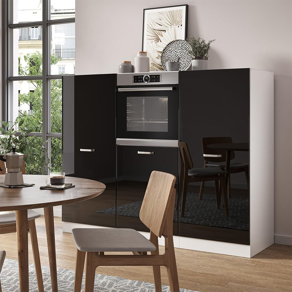 Vicco Cucine componibili piccole R-Line, Nero lucido/bianco, 180 cm