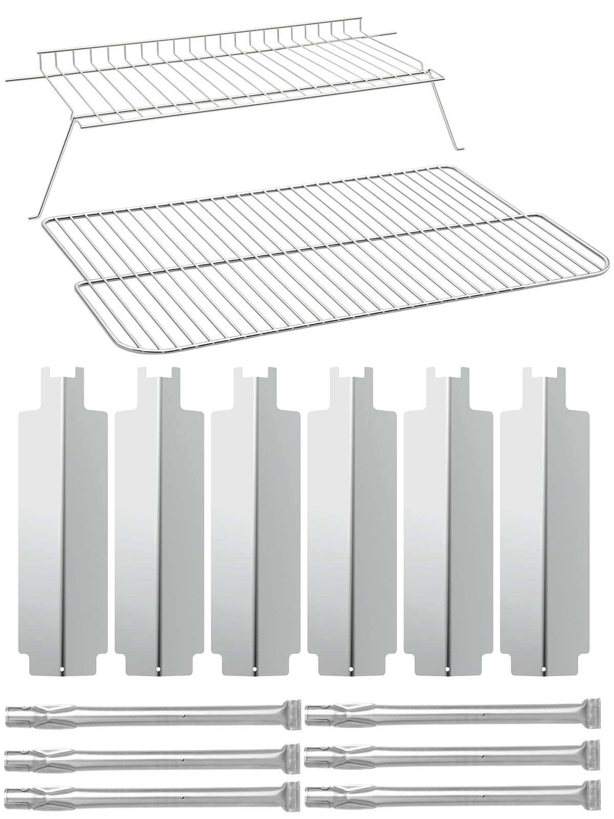 WELL GRILL BBQ Ersatzteile für EL Fuego Dayton 6/6+1 Brenner Gasgrills | Edelstahl Brennerabdeckung, Brenner Rohr, 69cm Grillrost, Warmhalterost, für EL Fuego Grill Zubehör, Gartenparty im Freien,