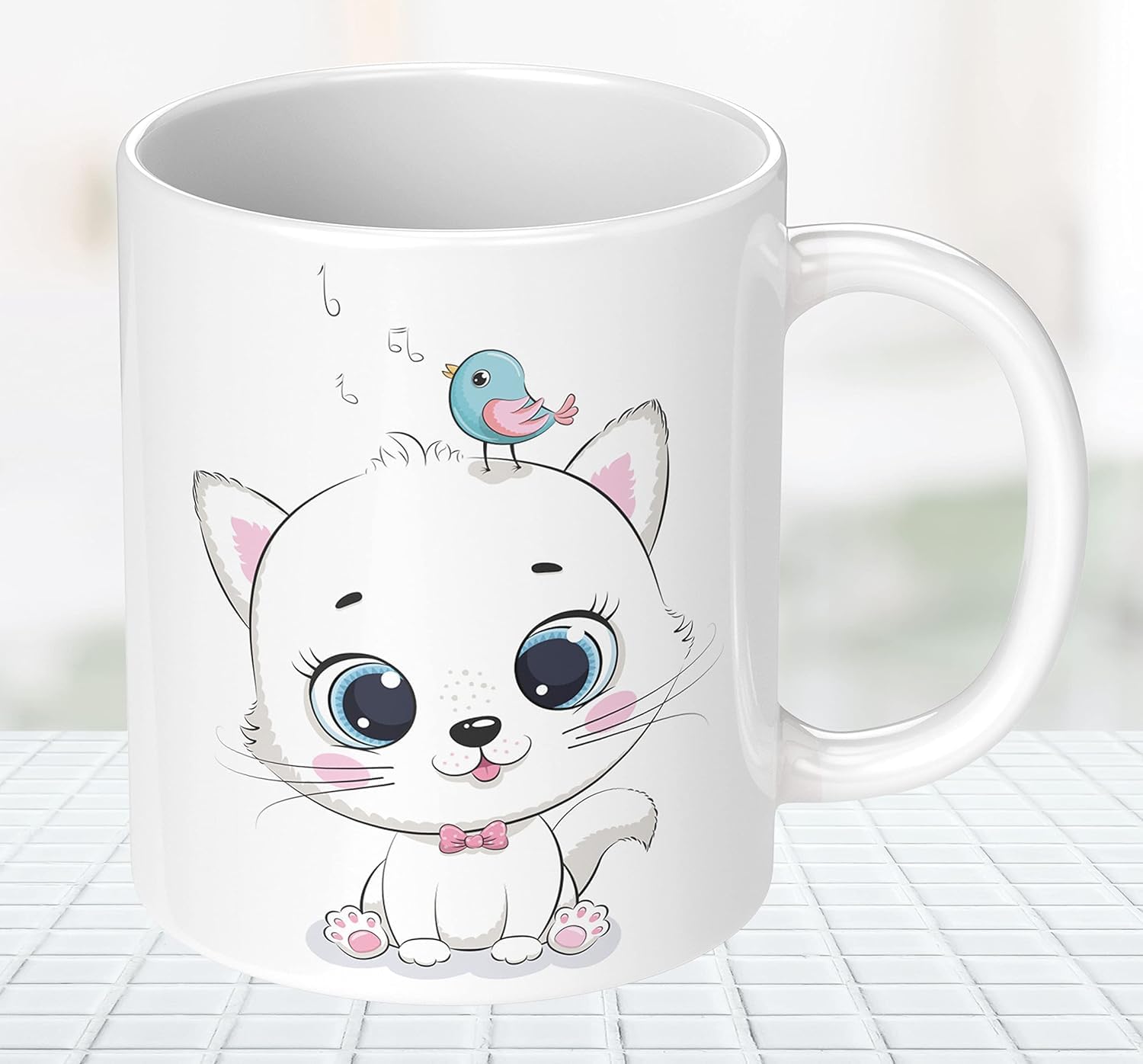 Cat 3D Design Hd Printed Microwave Safe Ceramic Coffee Mug Suitable Gift for Friend | Brother | Sister | Boyfriend | Girlfriend | Boys | Girls | Kids | Cousin (350 ml, White)