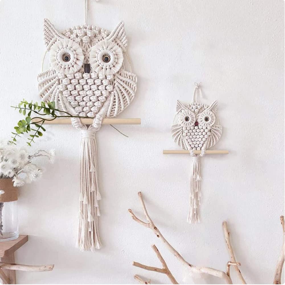 2 Piezas de Macramé de Búho Para Colgar en la Pared Tejida a Mano Adorno Bohemio Colgador de Arte de Pared Decoración del Hogar Oficina Sala de Estar Dormitorio Guardería Decoraciones Artesanales