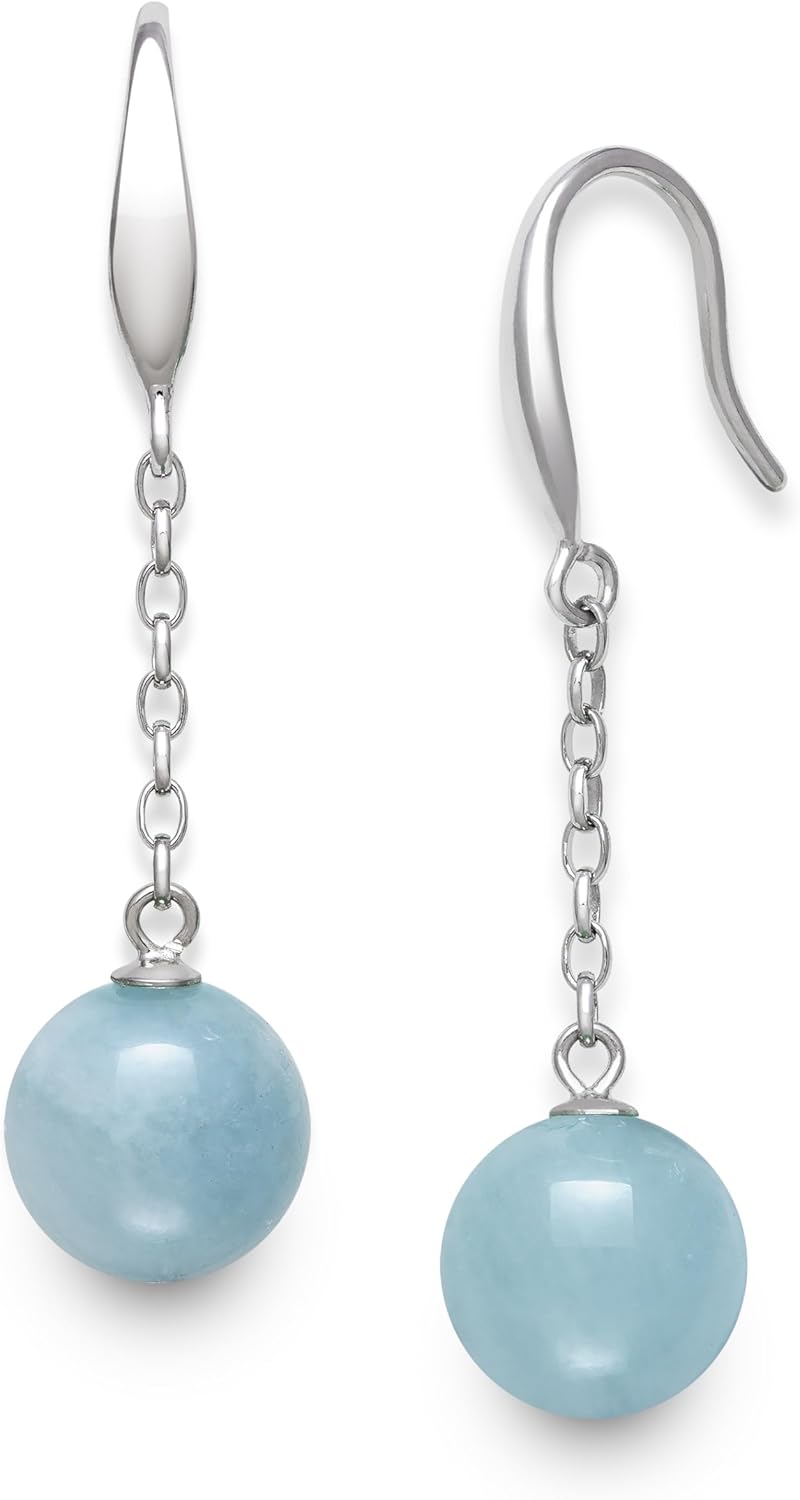 Belacqua Chain Drop Earrings in Sterling Silver, 1.5 Inches Length, Jewelry for Women, Gift Box Included (Green Jade & Milky Blue