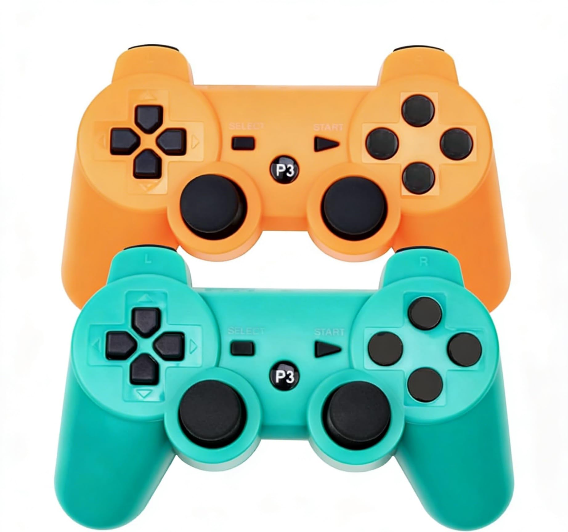 PS-3 Controller 2 Pack, Dual Shock 3 Wireless Gamepad Joystick for PlayStation 3, Compatible with PS-3 Console, Ergonomic Design, Rechargeable Battery, Vibration Feedback - 2 Controllers in Set