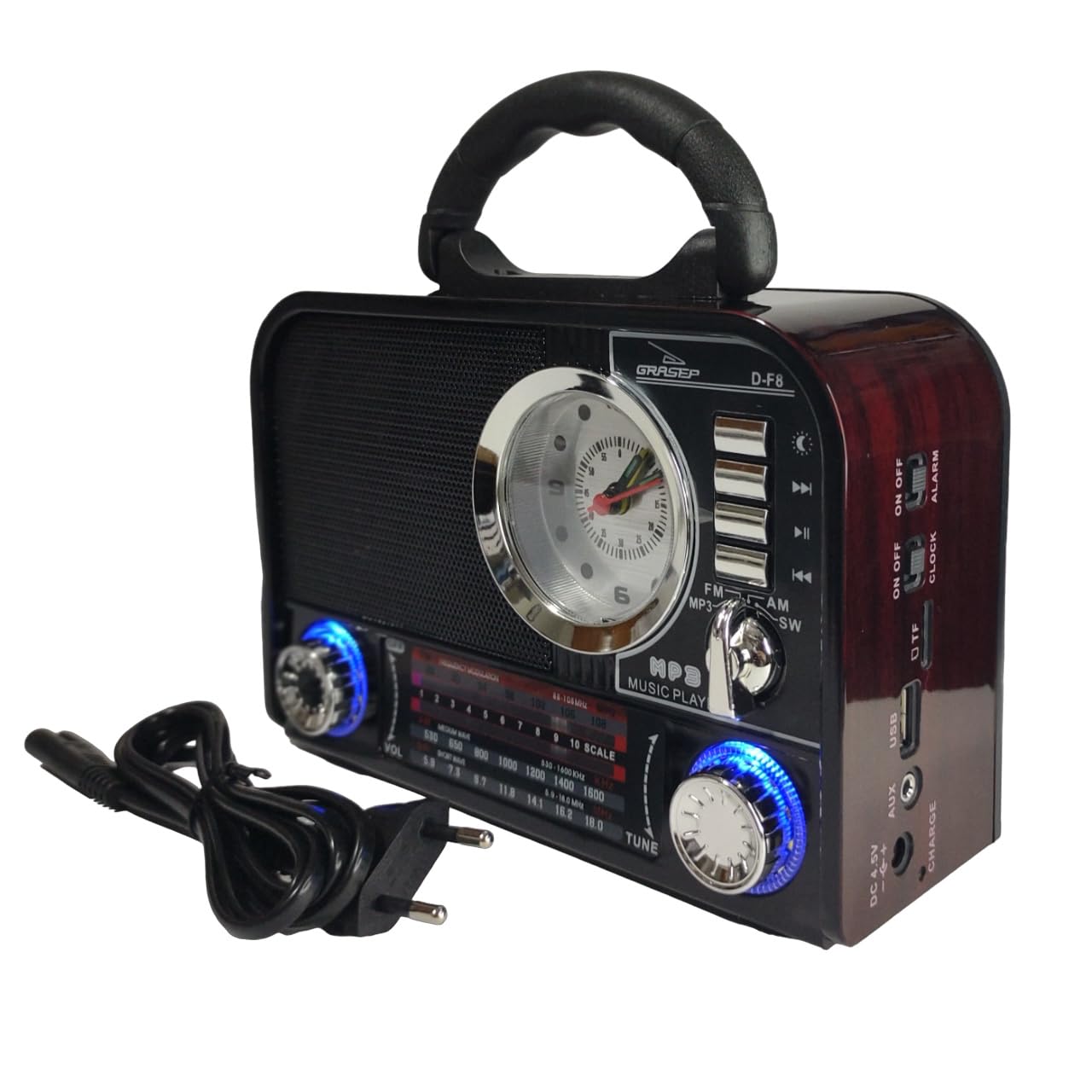 Rádio Bluetooth Retro D-f8 Fm Am Sw Usb Portátil Relógio (Vermelho
