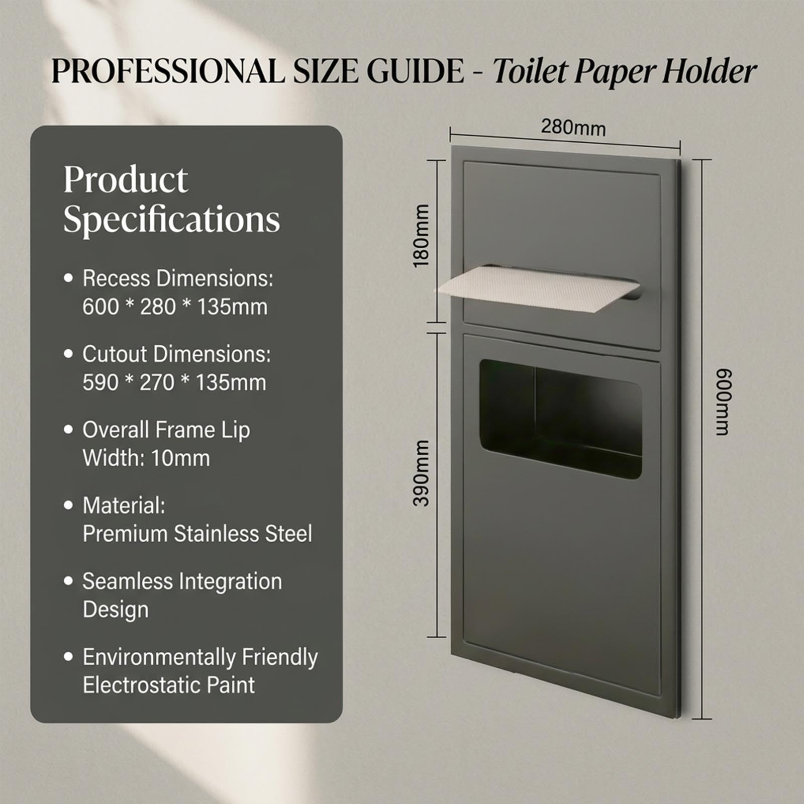 Wandeinbau-Toilettenpapierspender mit Ablagefach, Edelstahl, Gunmetal-Grau