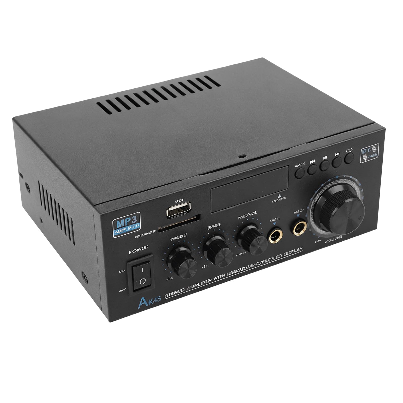 Amplificatore Stereo Audio 2.0, Ricevitore da 400W di Picco | Amplificatore Bluetooth con USB, scheda di memoria, AUX, ingresso microfono, per sistema di altoparlanti Home Theater