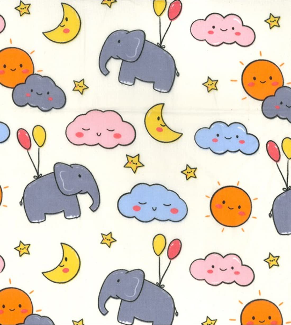Crs Fur Fabrics Multi Printed Polycotton Craft Fabric Material - Floating Elephants Ivory, 1Mtr 110Cmx100cm