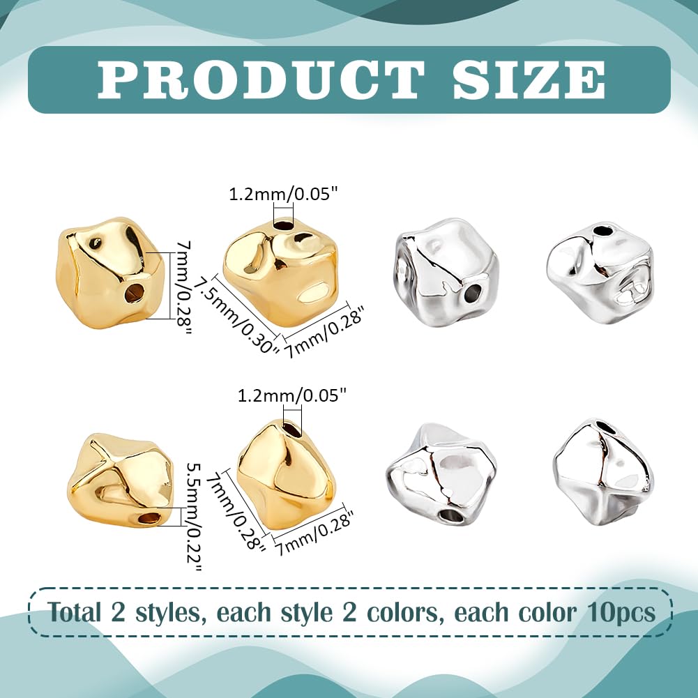 PH PandaHall 40pcs 2 Colors Irregular Spacer Beads - Image 2