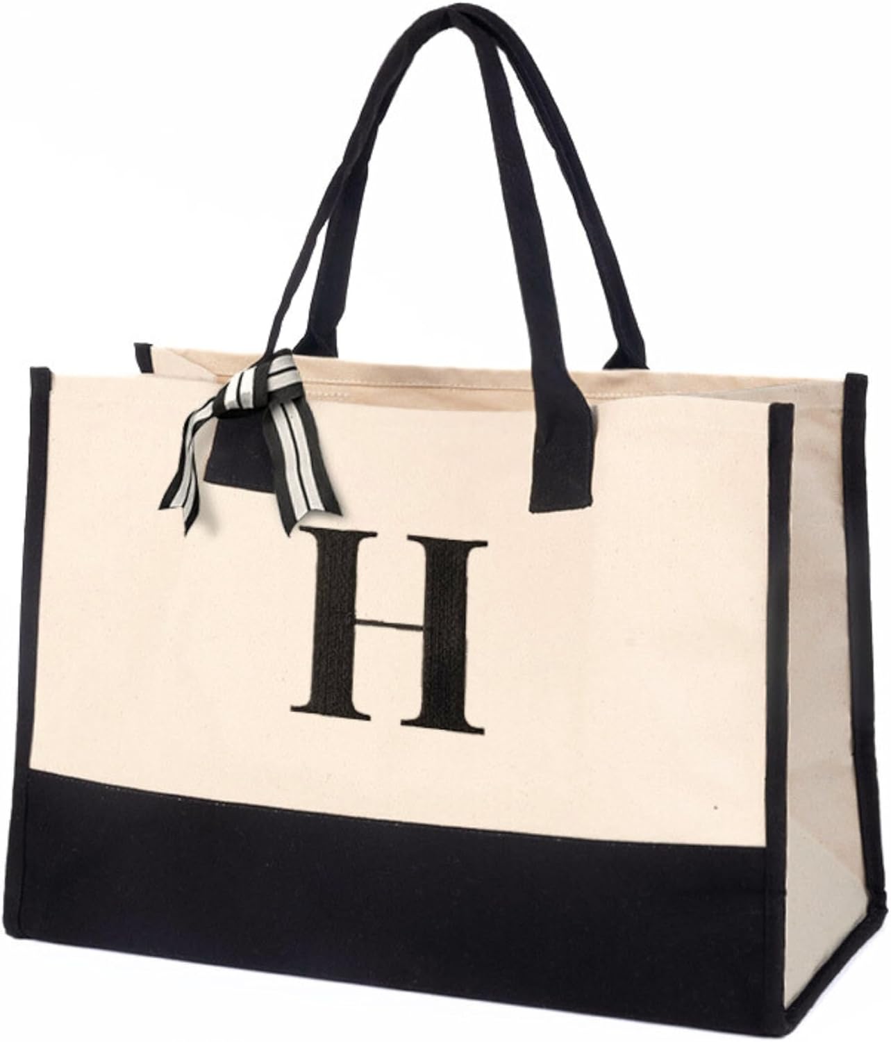 Salt Earth 100% Cotton Personalized Everyday Canvas Initial Tote Bag for Women, Monogrammed Large Utility Bag for Beach