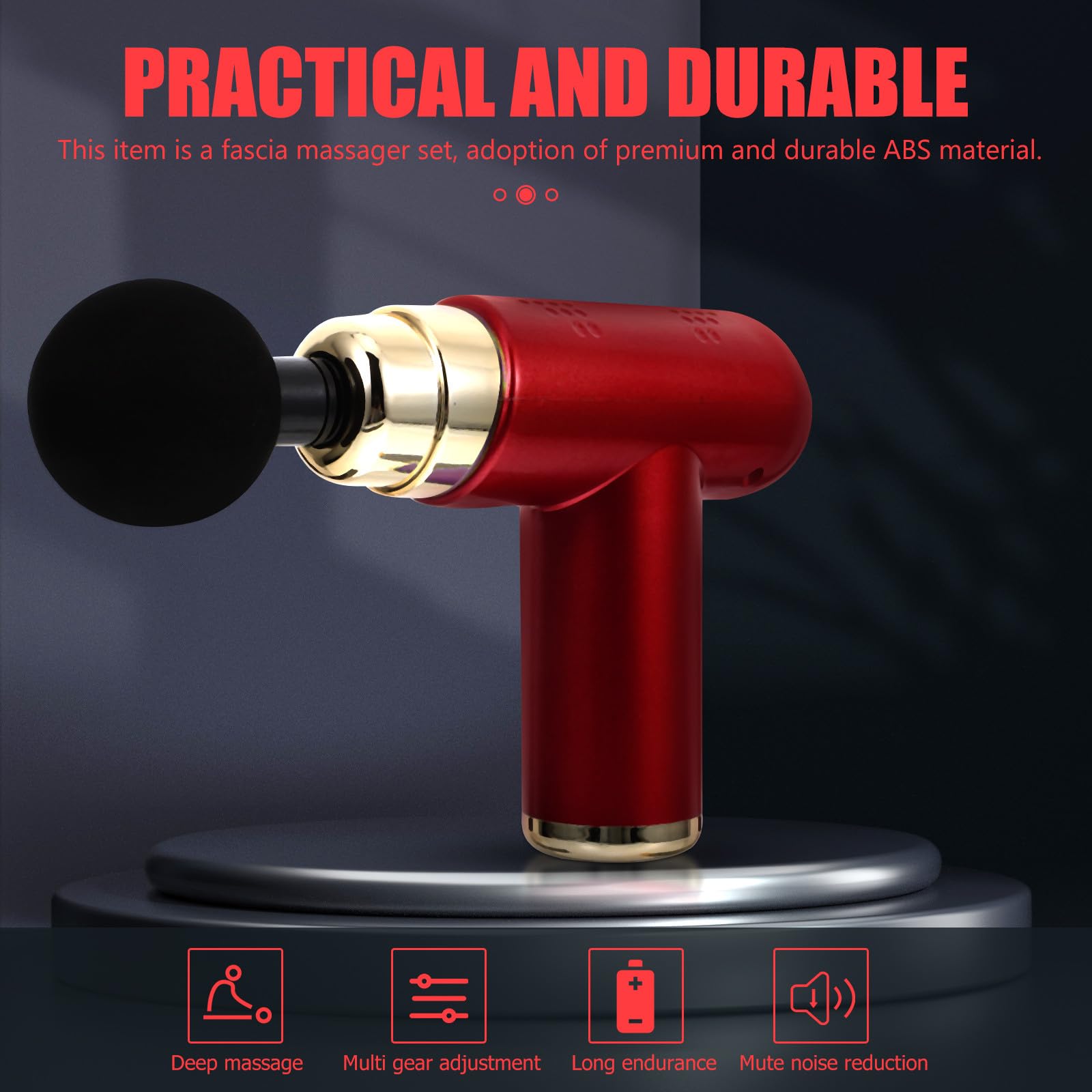 Hemobllo Masajeador Muscular Eléctrico Mini Ajustable 6 Velocidades 4 Cabezales Portátil Rojo para Relajación Corporal y Alivio Muscular Uso Doméstico y Viaje