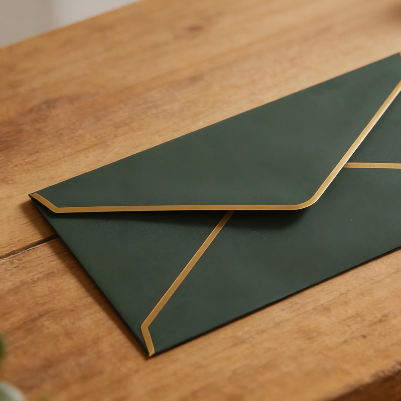 50 enveloppes vert foncé #10 avec liseré doré, enveloppes auto-scellantes style occidental C5, 24,1 x 10,5 cm, pour cartes d'invitation, mariage, Noël et fêtes, présentation soignée