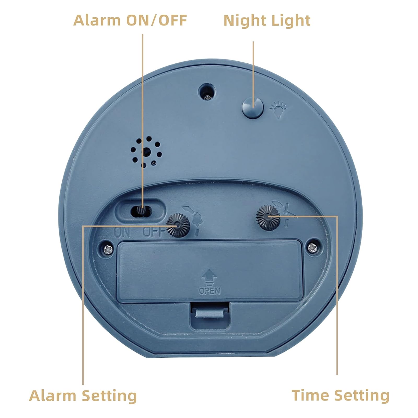Reloj despertador con luz de fondo, 4.5 pulgadas, bonito reloj analógico de cuarzo digital, redondo, sin tictac, funciona con pilas, textura esmerilada, diseño simple para sala de estar, dormitorio, 3