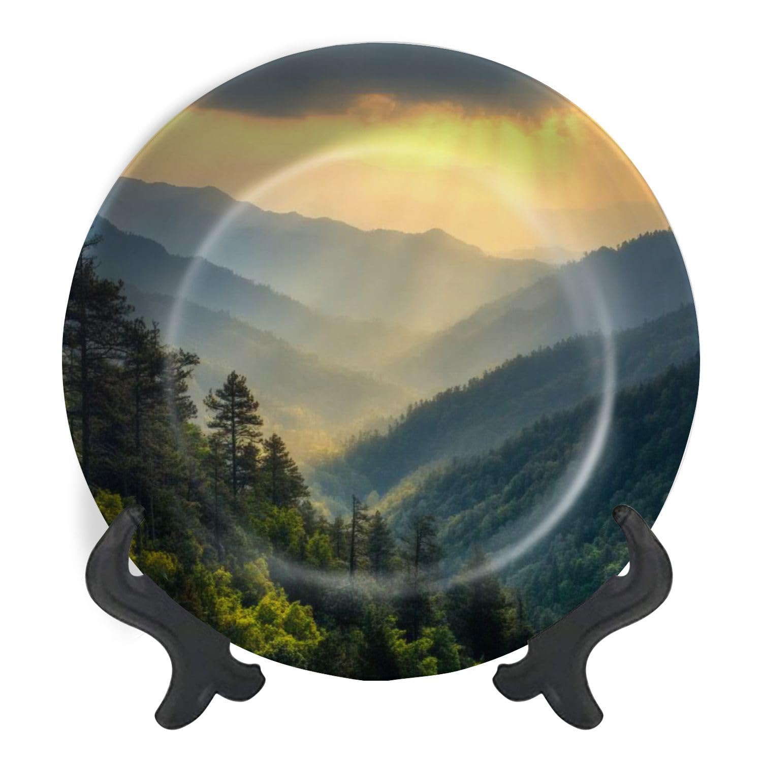 Decorative Plates for Display Sunset Morton s Overlook Great Smoky Mountains National Pa Gift Plates Ceramic Collections Plates Hanging Artwork for Living Dining Room Kitchen Souvenir