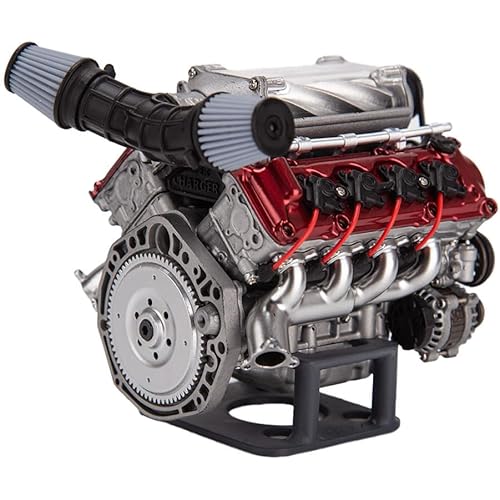 V8 Engine Model Kit That Works, MAD 3D Printing V8 Engine with Supercharger for AX90104 SCX10Ⅱ Capra VS4-10 Pro/Ultra Model Car, Simulation Dynamic V8 That Runs for Adults to Build