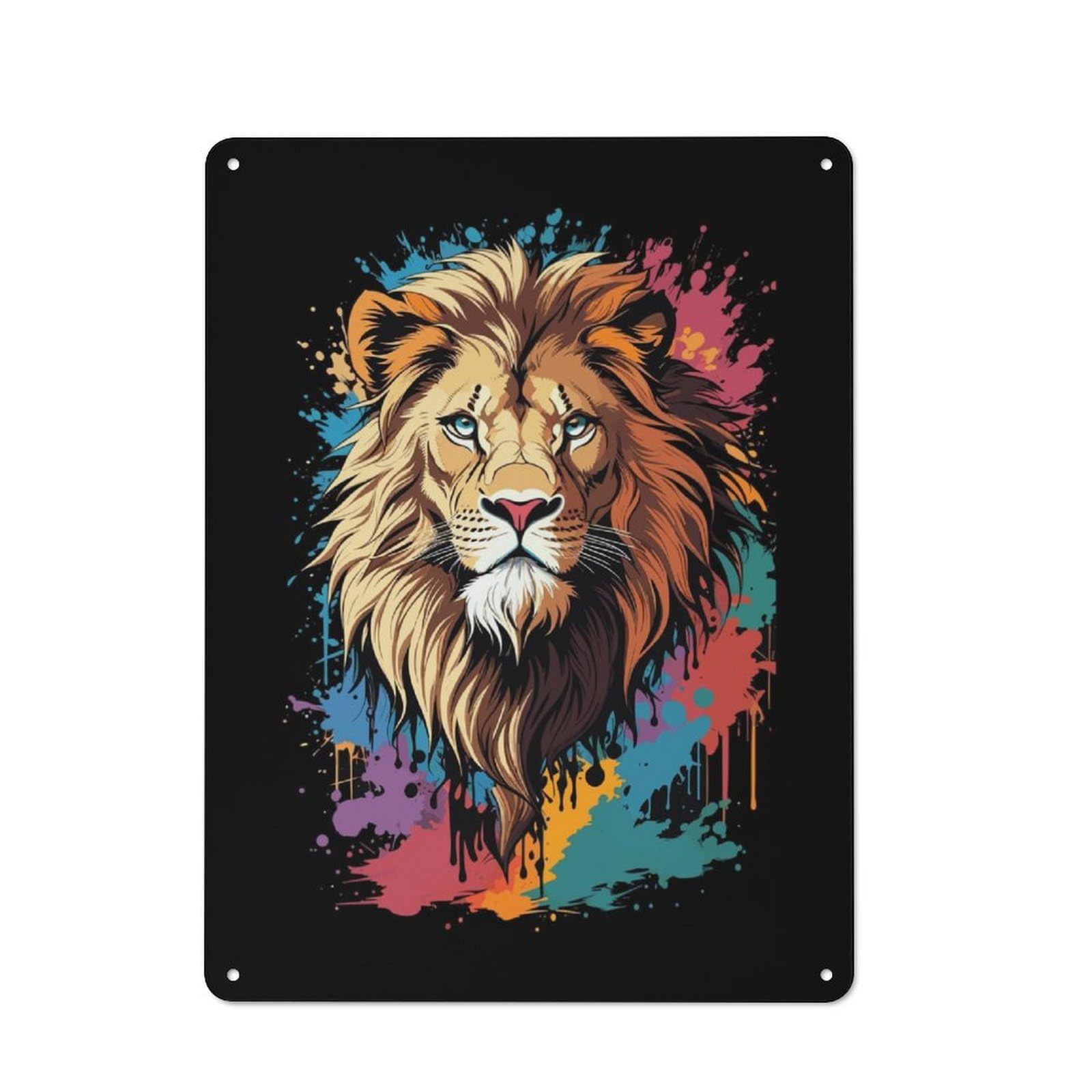 Junmoney Lion Head Graffiti Rustic Metal Sign 40X30cm For Man Cave Or Games Room, For Vintage Wall Decor Fans, For Garage And Workshop Walls