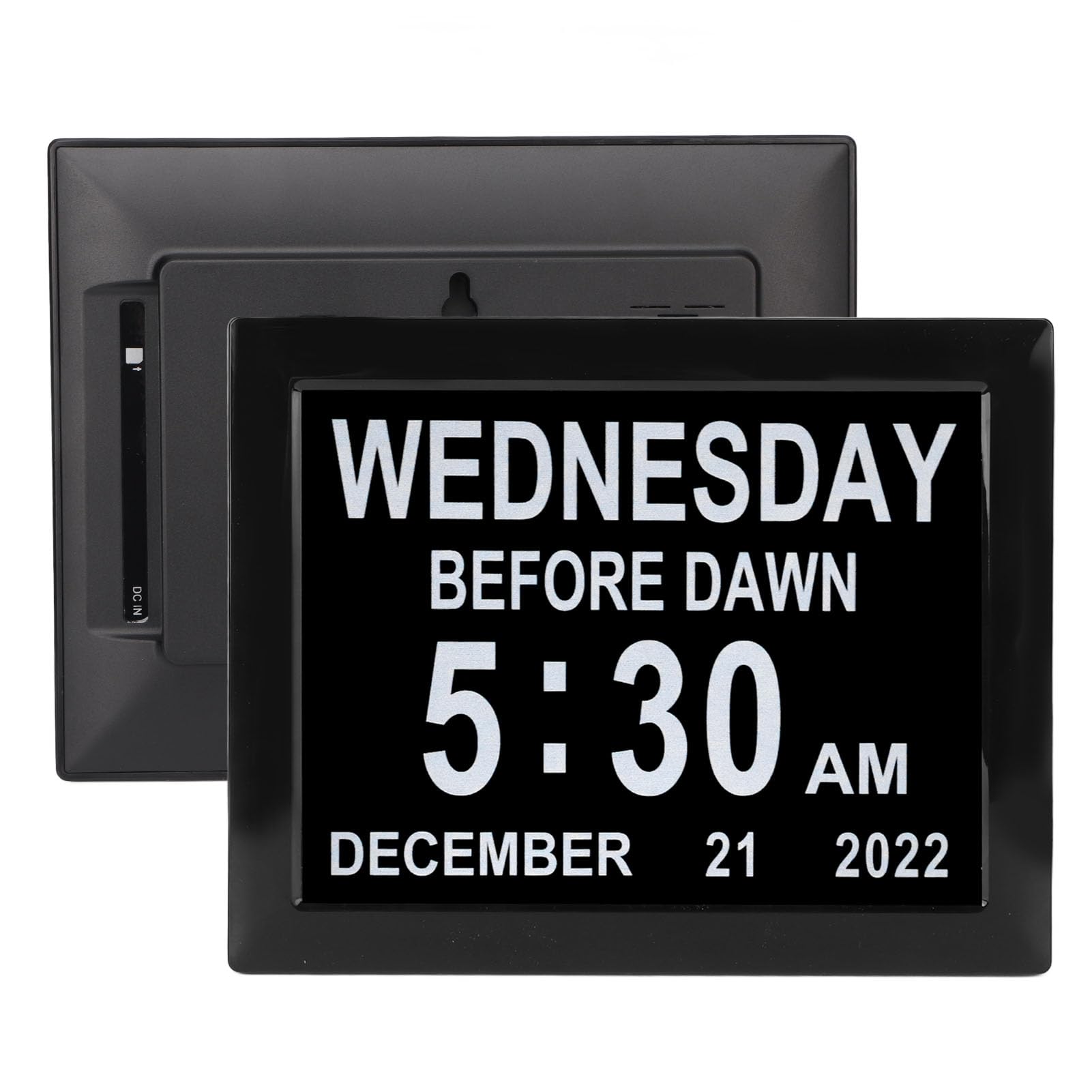 Reloj Despertador con Calendario Digital de 8 Pulgadas, 5 Alarmas, 3 Recordatorios de Medicamentos, Extragrande, No Abreviado, Día, Fecha, Mes, Reloj de Demencia, Deterioro de la
