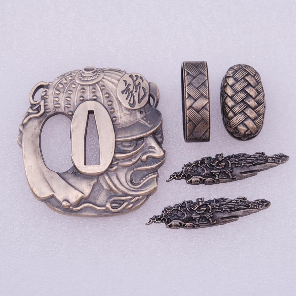 Samurai Sword Koshirae Set，Alloy Tsuba Fuchi Kashira Menuki Katana Fittings (HJ113, 3.14in-3.54in, 2.75in-3.14in,)