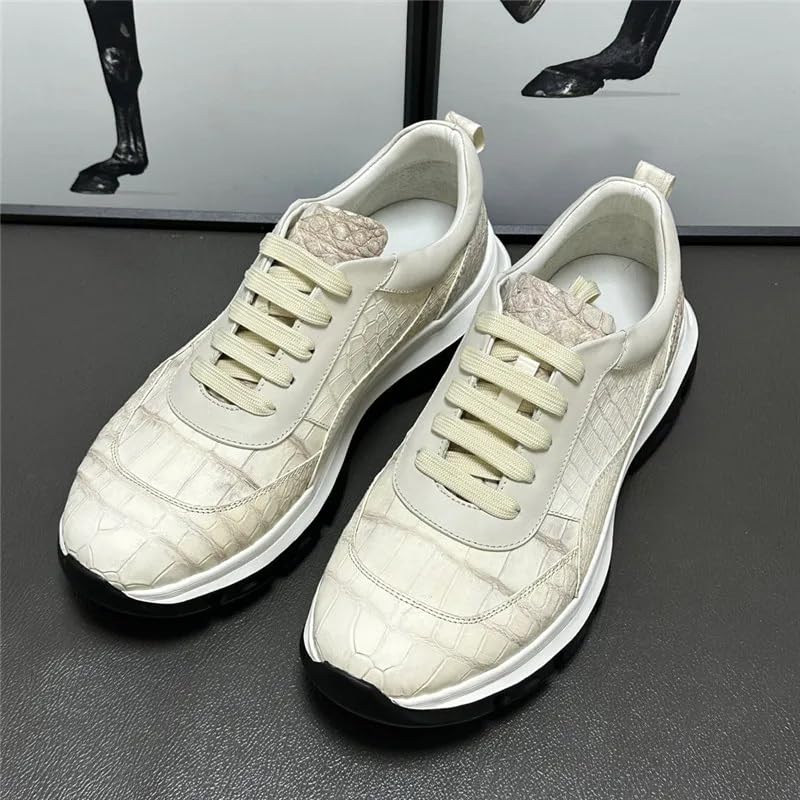 Authentic Crocodile Skin Male Casual Light White Sneakers Genuine Alligator Leather Men's Lace-up Walking Flats2