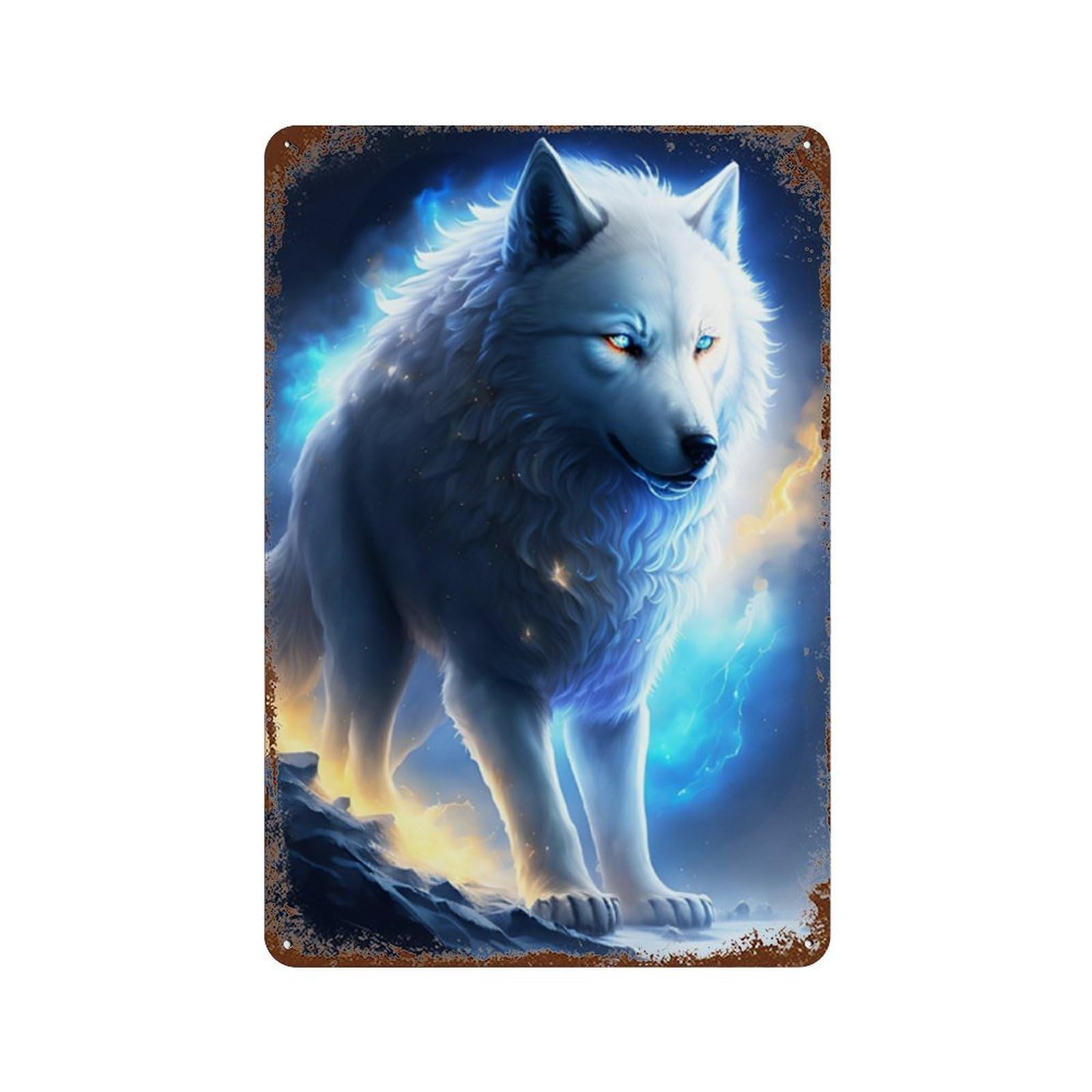 Epic Fantasy Wolf Art Print Retro Metal Sign 11.8"x7.9", Decorative Metal Wall Art for Garage, Bar And Workshop Decor