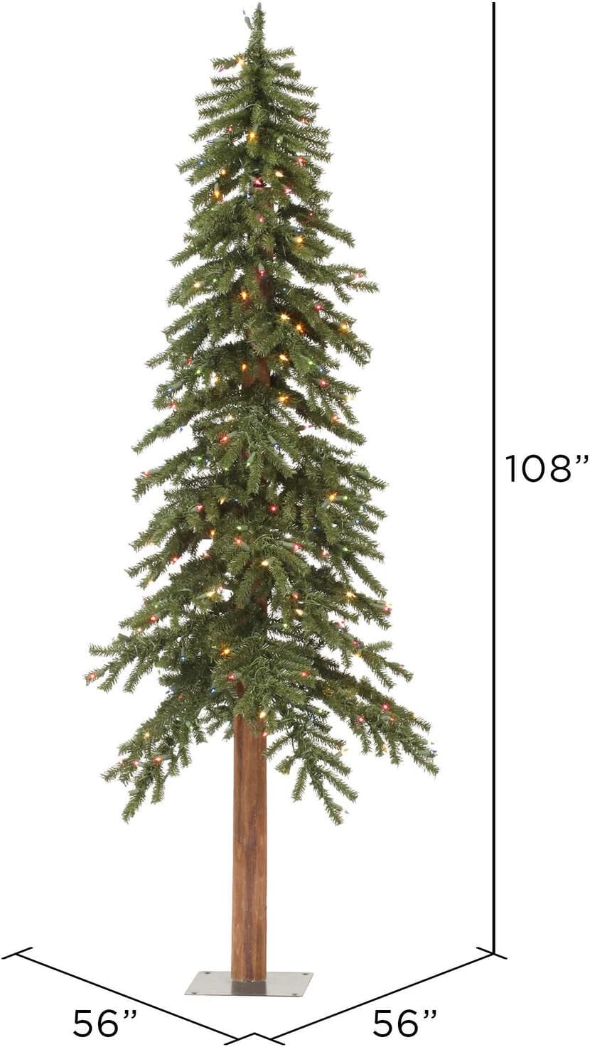 Vickerman 9' Natural Alpine Artificial Christmas Tree, Multi-Colored LED Lights - Faux Christmas Tree - Seasonal Indoor Home Decor