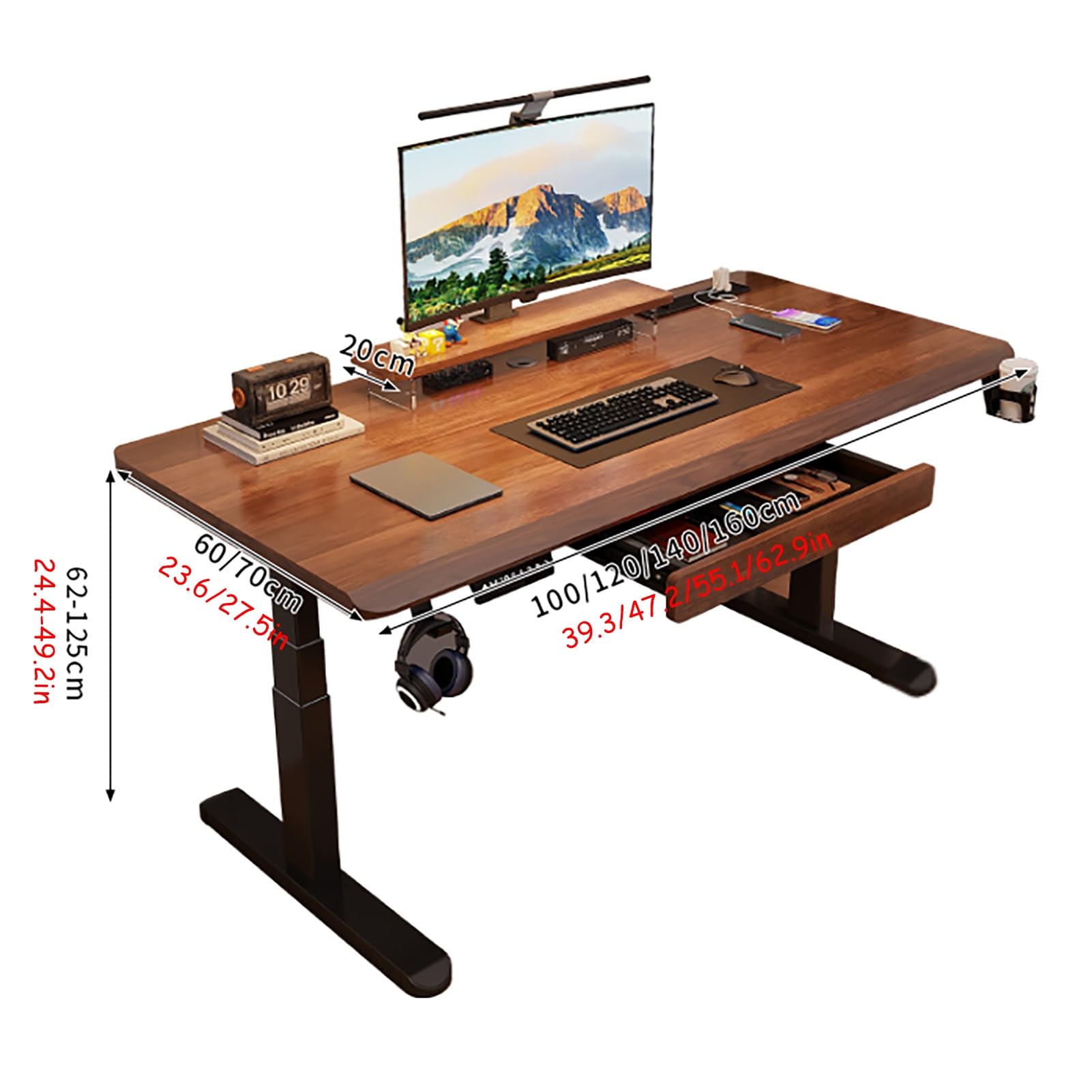 Verstellbarer Standi-Schreibtisch mit Stahlbeinen, 250 kg, Heimbüro-Schreibtisch, schwarz, 120 x 60 cm, für gesündere Arbeit