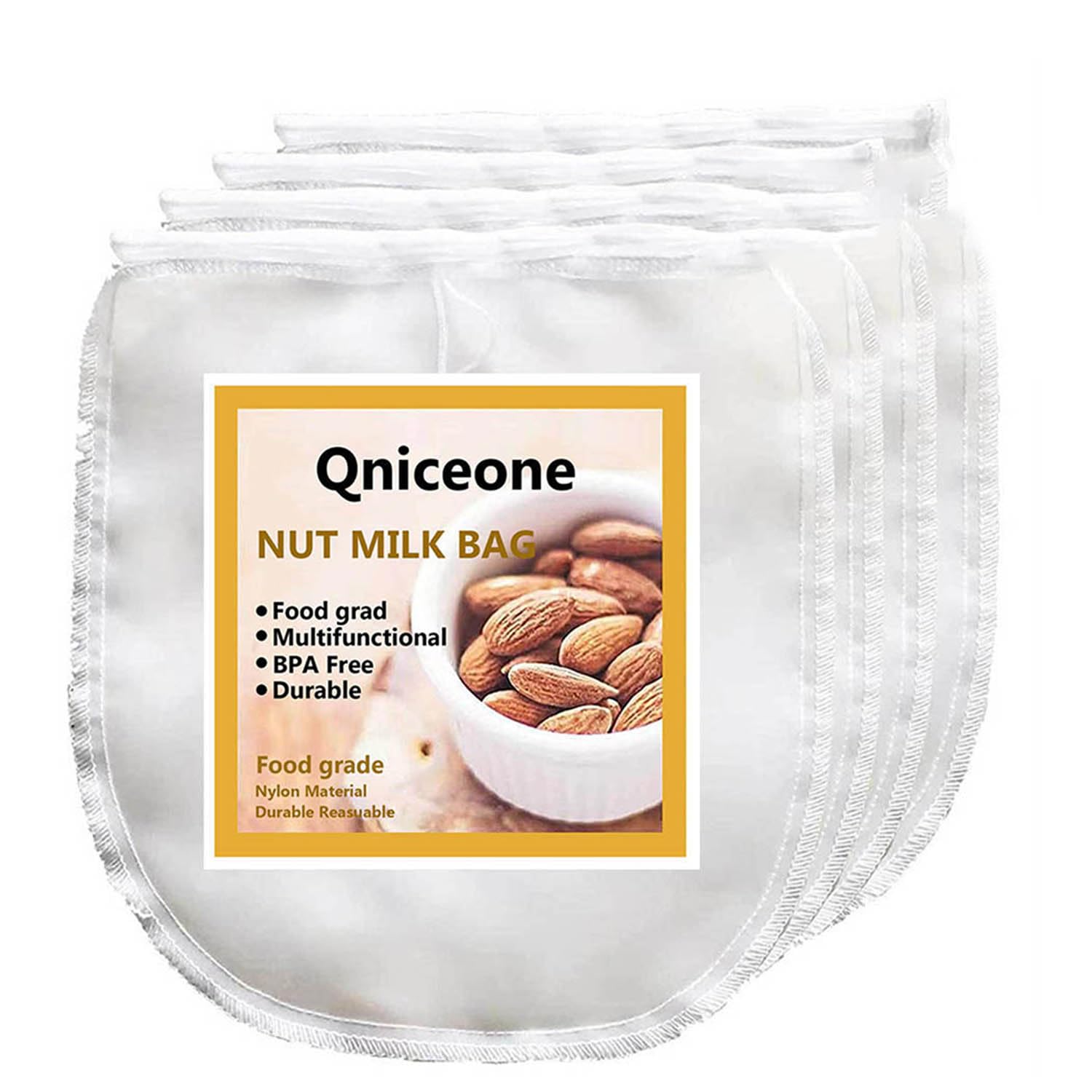 Nut Milk Bags 4 PCS 12"x12"- Cheese Cloth,Reusable Food Mesh Strainer for Yogurt Juice Making, Almond Milk Nut Bag Cheese Bag, Food Grade Nylon Mesh for Straining, Celery Juice, Cold Brew Coffee