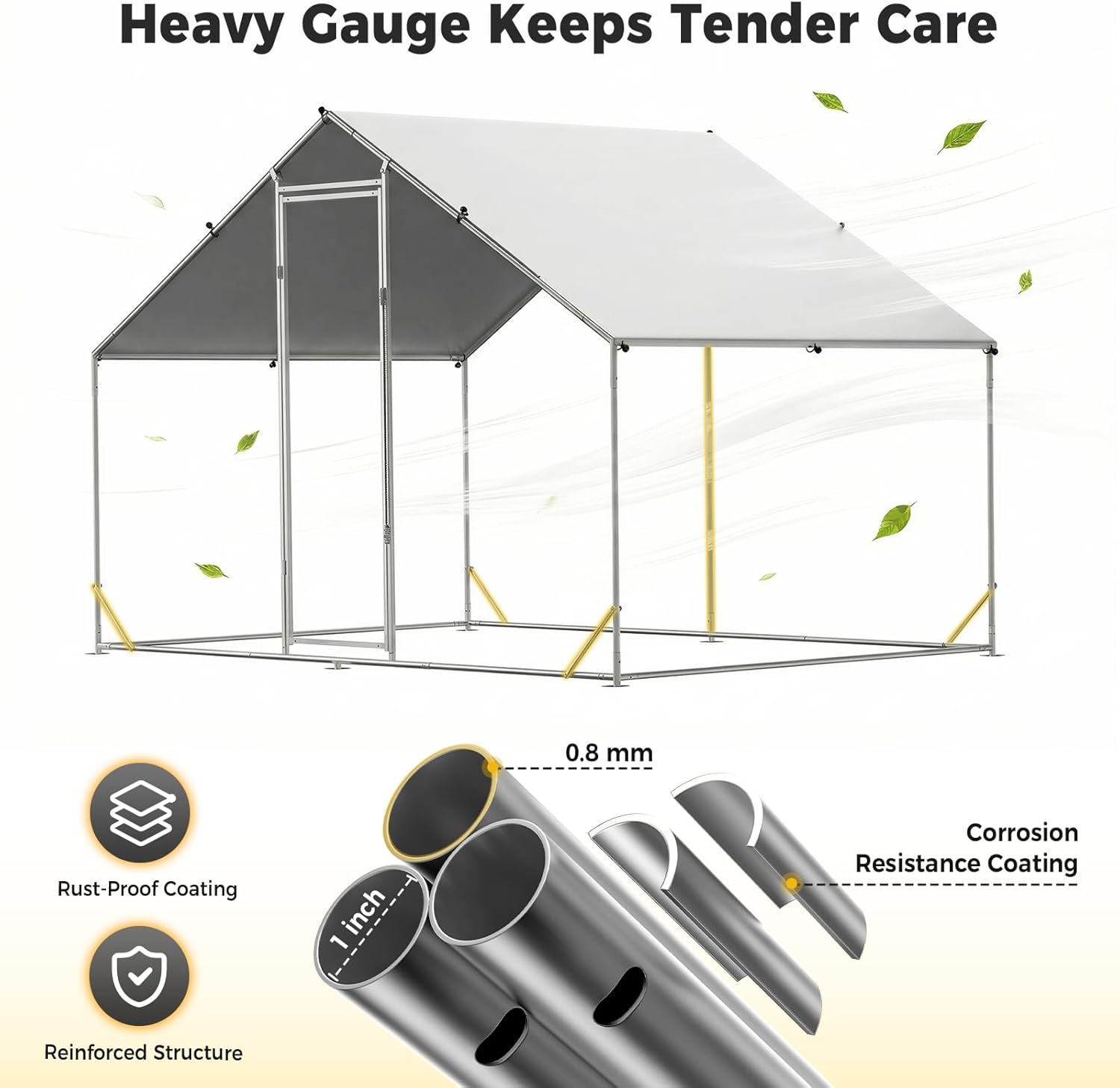 Metal Chicken Coop with Run, 9.8x6.6x6.6ft Walk-in Chicken Run for Yard with Cover, Upgrade Double Lock & Rust-Proof Mesh, Stainless Steel Ties, Easy Assembly, Chicken Pen for Ducks, Rabbits