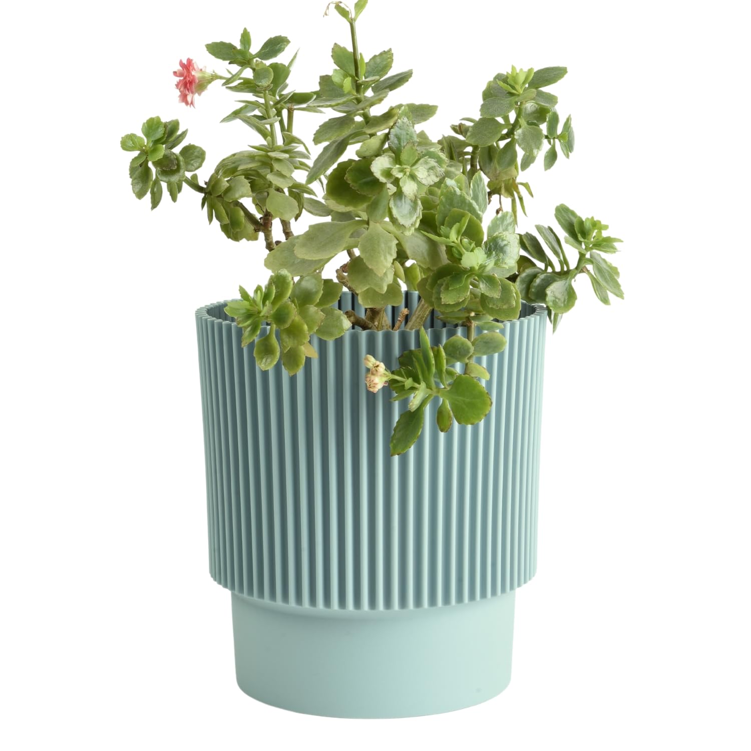 B2C Plant Pots Flower Planter 3 Colours 3 sizes Plastic Pot Modern Elegant Textured Modern Home Garden Indoor Outdoor use Convex stripes (Green Mint, W17cm x H19cm)