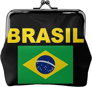 Brazil Brazilian Flags Women Coin Purse Kiss Lock Closure Buckle Money Change Pouch Leather Storage Bag 4.52X4.13 Inch