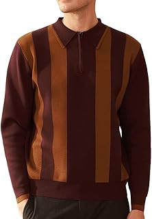 GRACE KARIN Men's Striped Pullover Sweater Quarter Zip Knitted Contrast Polo Pullover Knitwear Tops
