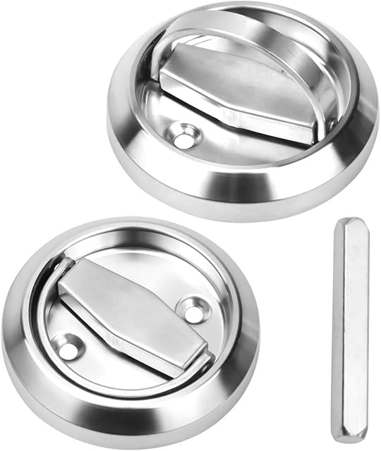 1 Pair Recessed Door Handle Round Flush Pull Handle Cabinet Door Latch Handle Drawer Knobs Stainless Steel Cup Ring Finger Pull with Square Door Lock Spindle Bar for Drawer Cupboard Cabinet Doors